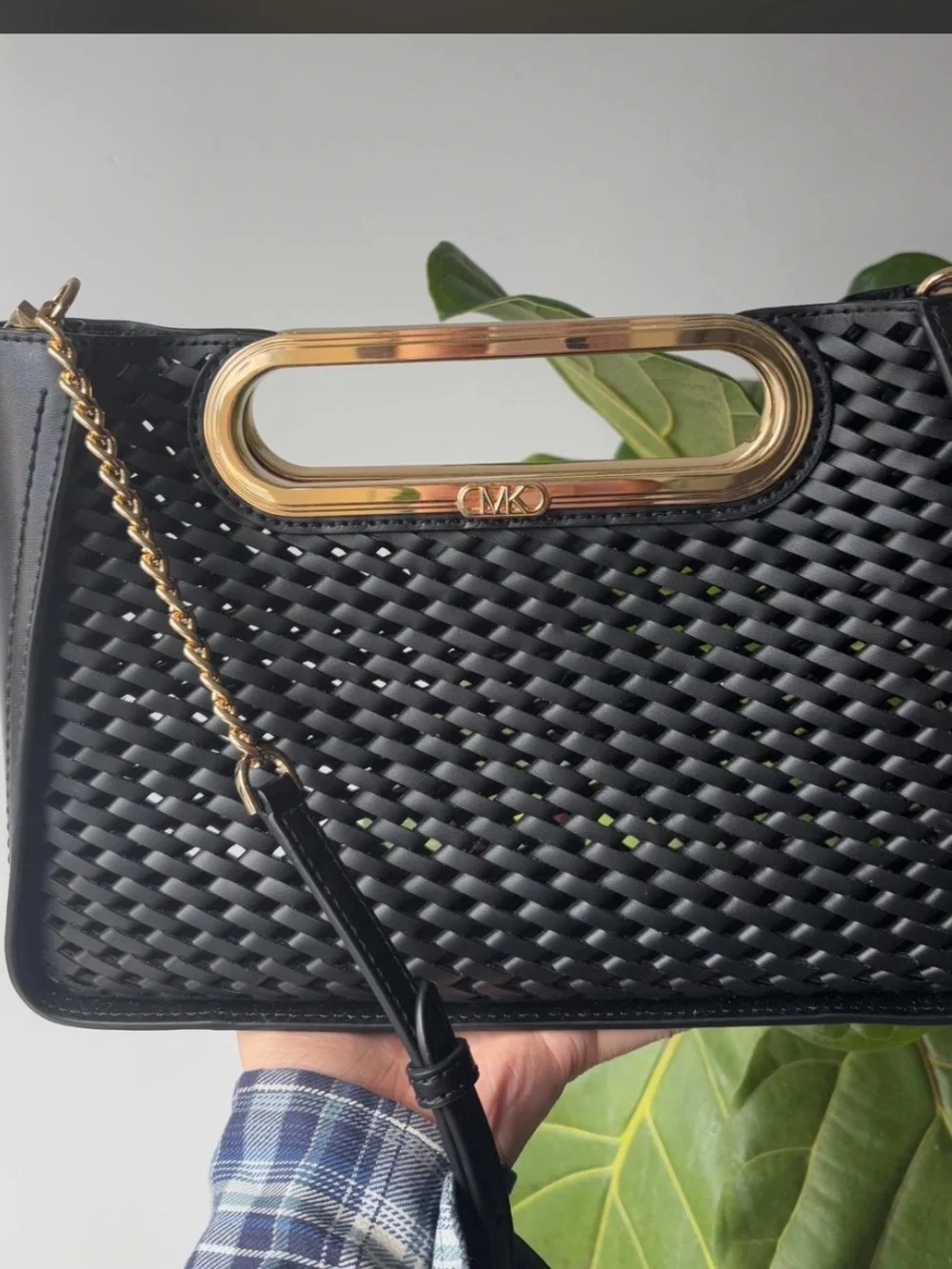 Michael Kors Black Women's Top-Handle Clutch with Gold Hardware